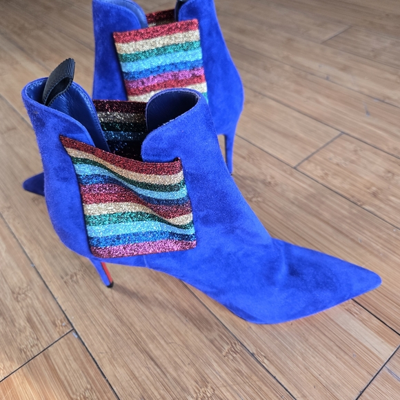 Christian Louboutin Blue Ankle Boots with Multicolor Detail - Picture 6 of 10